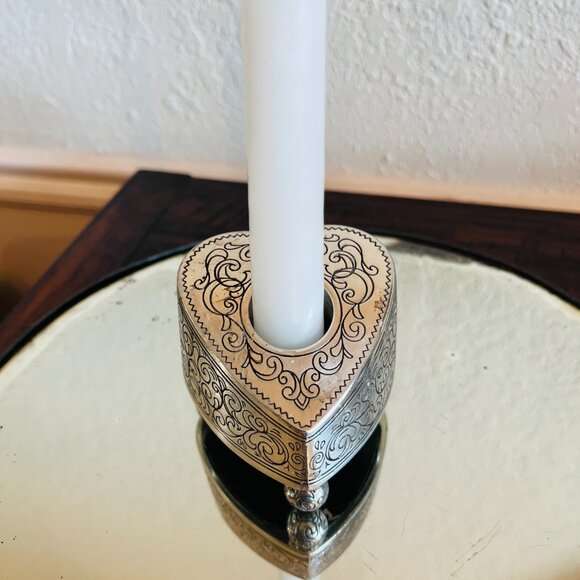 Brighton Silver Heart Shaped Candle Stick Holder Grandma 90s Cottagecore Rustic - Picture 6 of 13